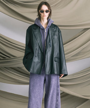 [25AW 사전 주문] 양 가죽은 정점에 정착 된 라펠 반 더블 테일러드 재킷