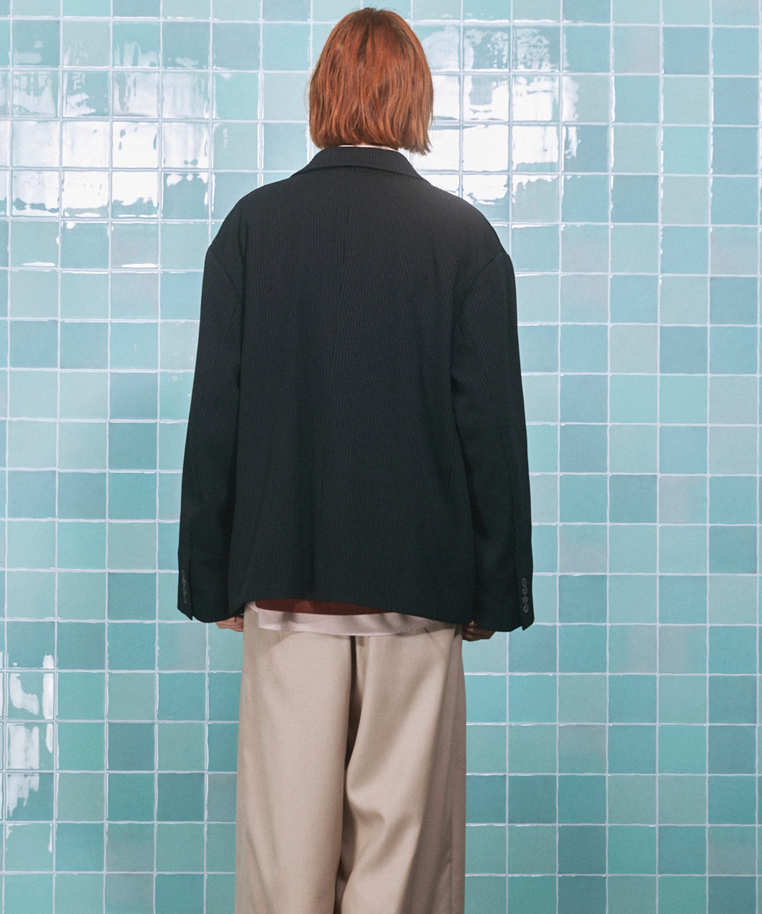 4 색 샹 브레이 세탁 가능한 양모 피크 라펠 더블 가슴 재킷