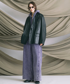 [25AW 사전 주문] 양 가죽은 정점에 정착 된 라펠 반 더블 테일러드 재킷