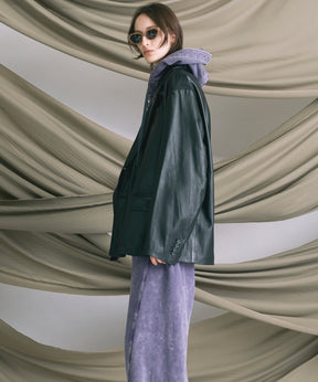 [25AW 사전 주문] 양 가죽은 정점에 정착 된 라펠 반 더블 테일러드 재킷