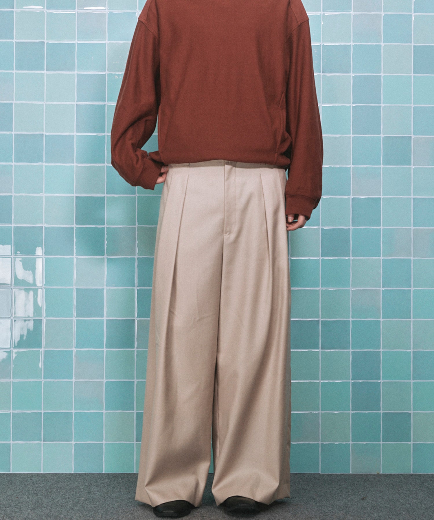 4 Colors CHAMBRAY WASHABLE WOOL BAGGY WIDE PANTS