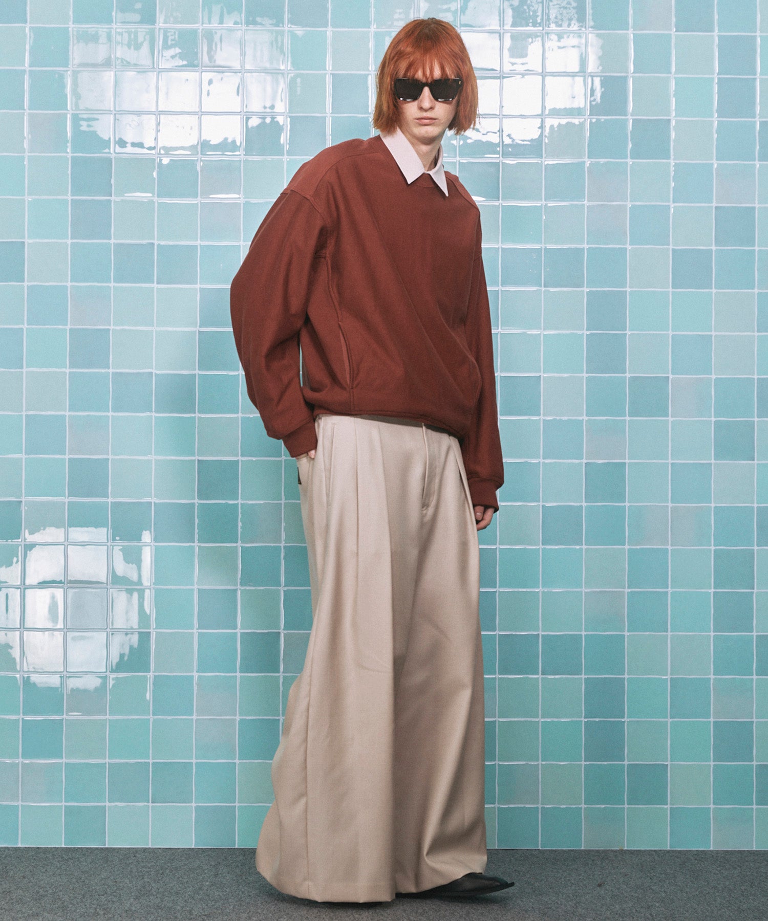 4 Colors CHAMBRAY WASHABLE WOOL BAGGY WIDE PANTS