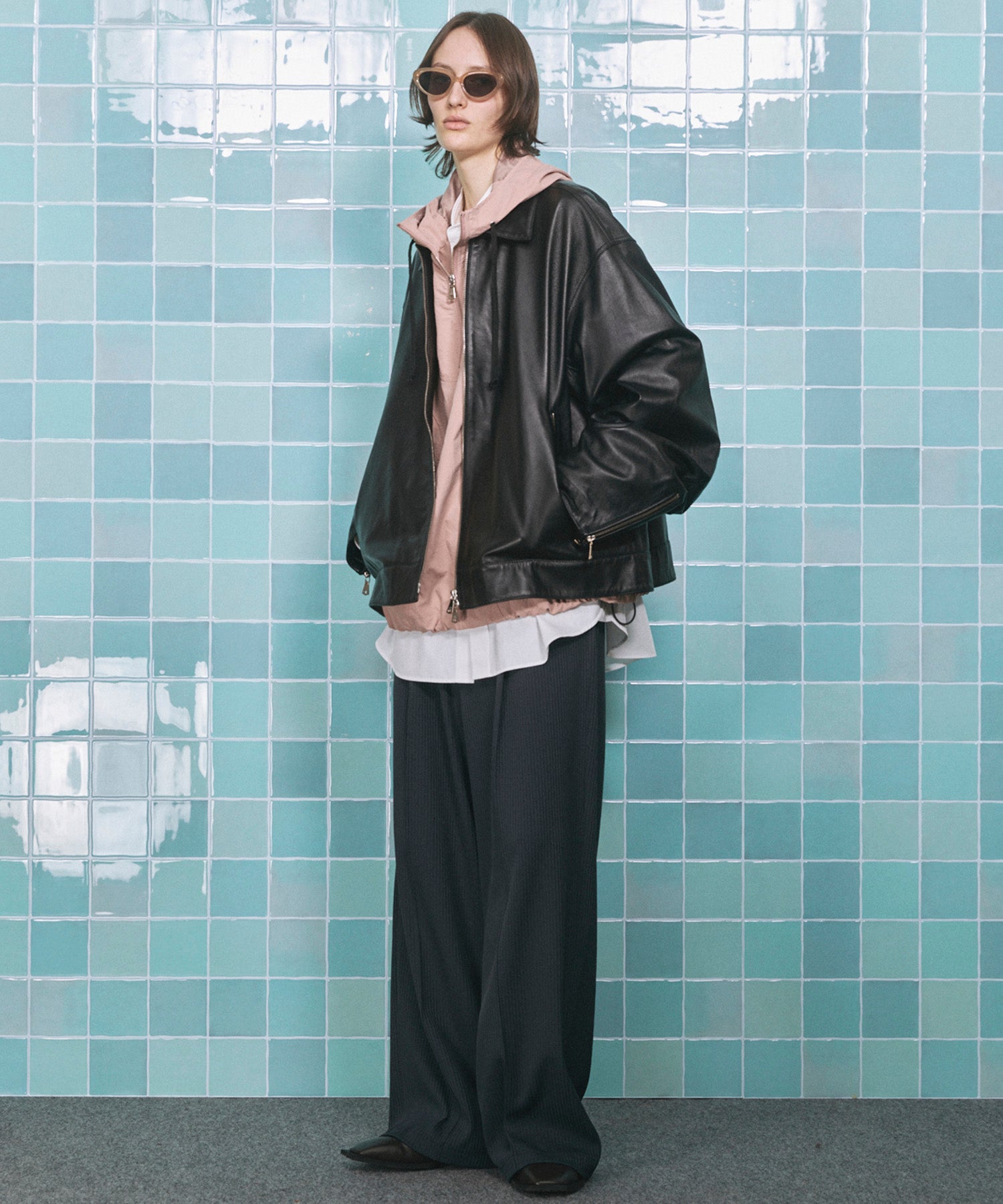 Sheep Leather Single Riders Collared Jacket