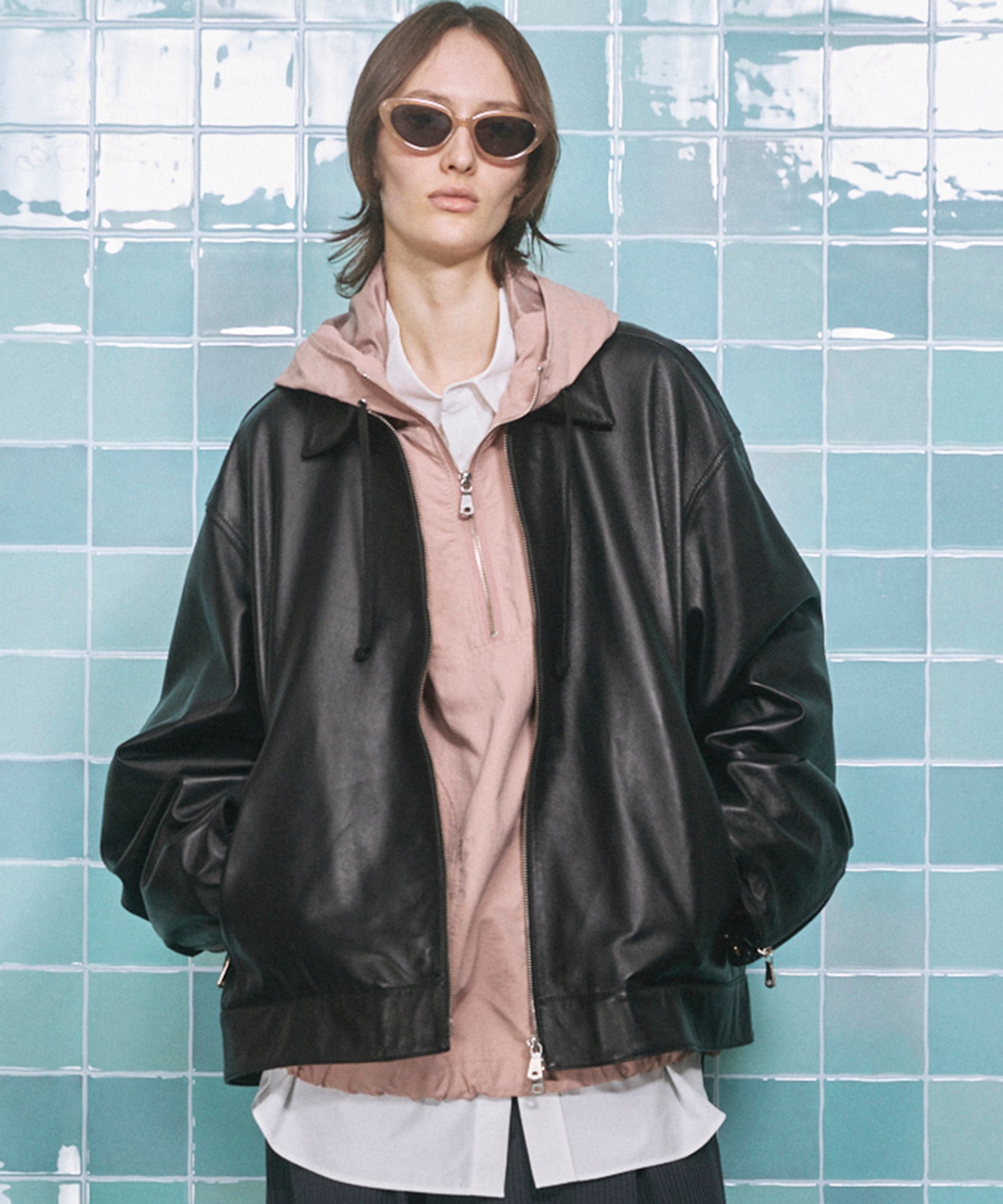 Sheep Leather Single Riders Collared Jacket