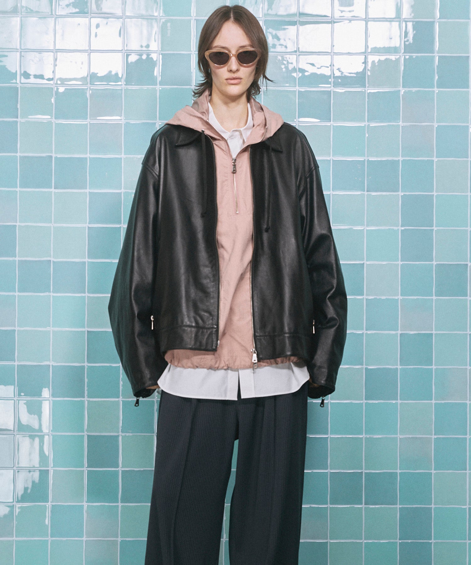 Sheep Leather Single Riders Collared Jacket