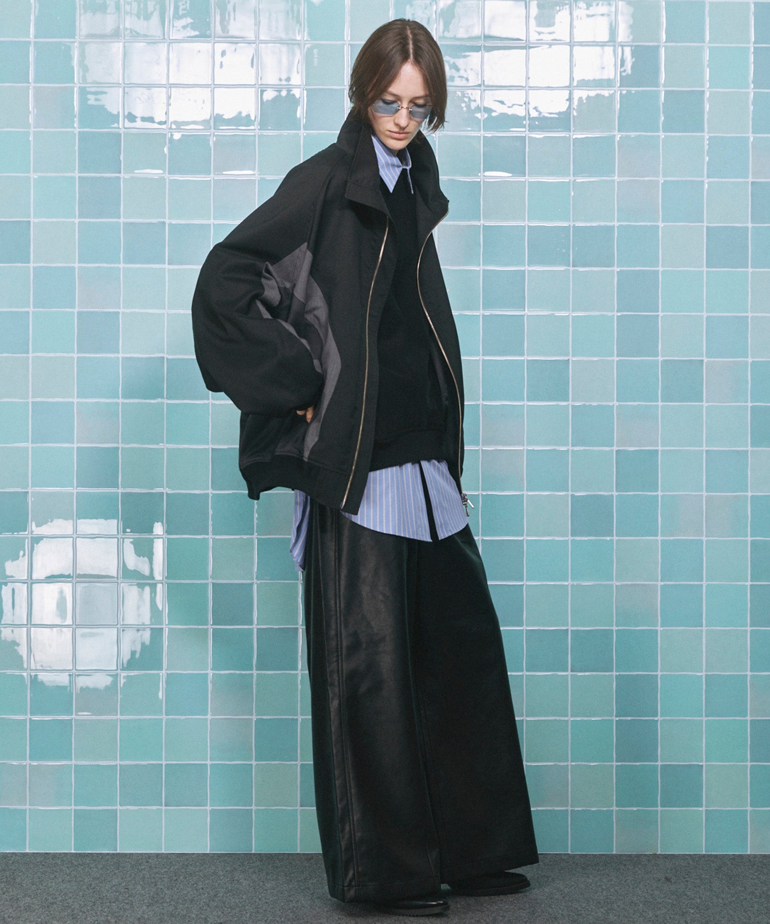 4 Colors Chambray Washable Wool Peaked Lapel Double Breasted Jacket