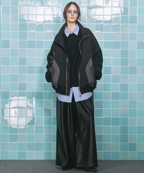 인공 가죽 핀 턱 넓은 바지