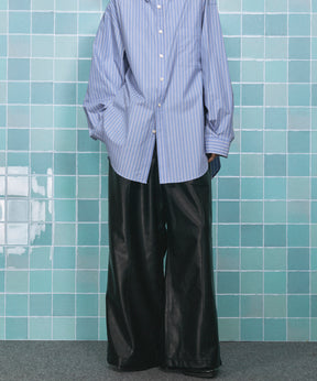 인공 가죽 핀 턱 넓은 바지