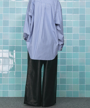 인공 가죽 핀 턱 넓은 바지