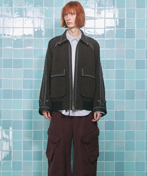 4 색 샹 브레이 세탁 가능한 양모 피크 라펠 더블 가슴 재킷