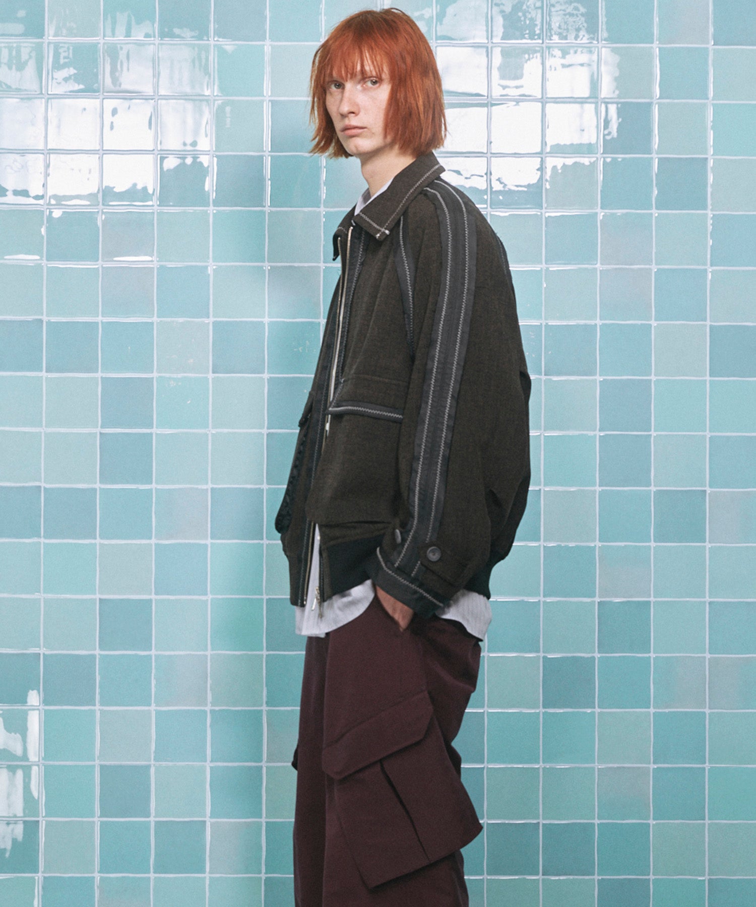 4 색 샹 브레이 세탁 가능한 양모 피크 라펠 더블 가슴 재킷