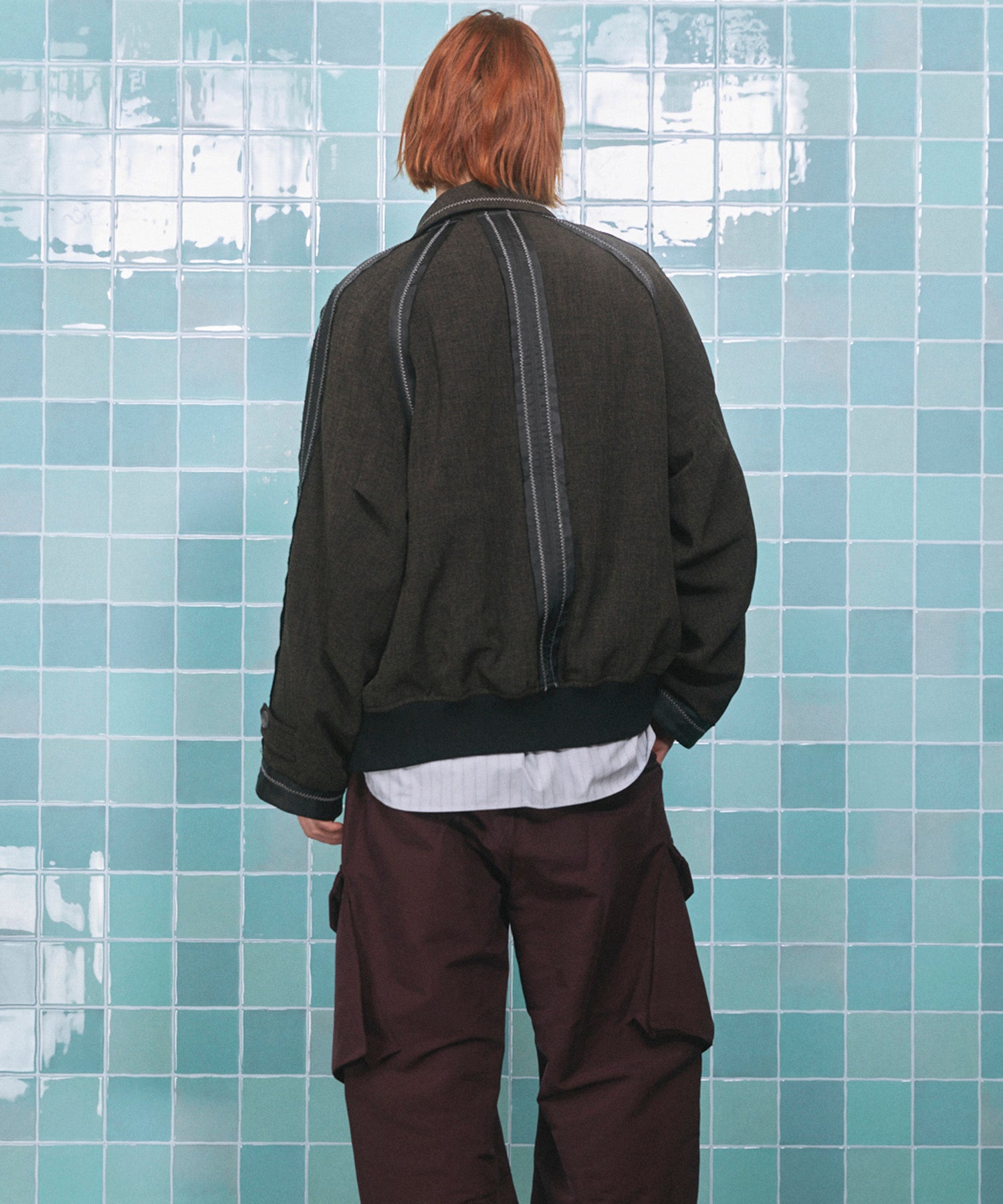 4 색 샹 브레이 세탁 가능한 양모 피크 라펠 더블 가슴 재킷