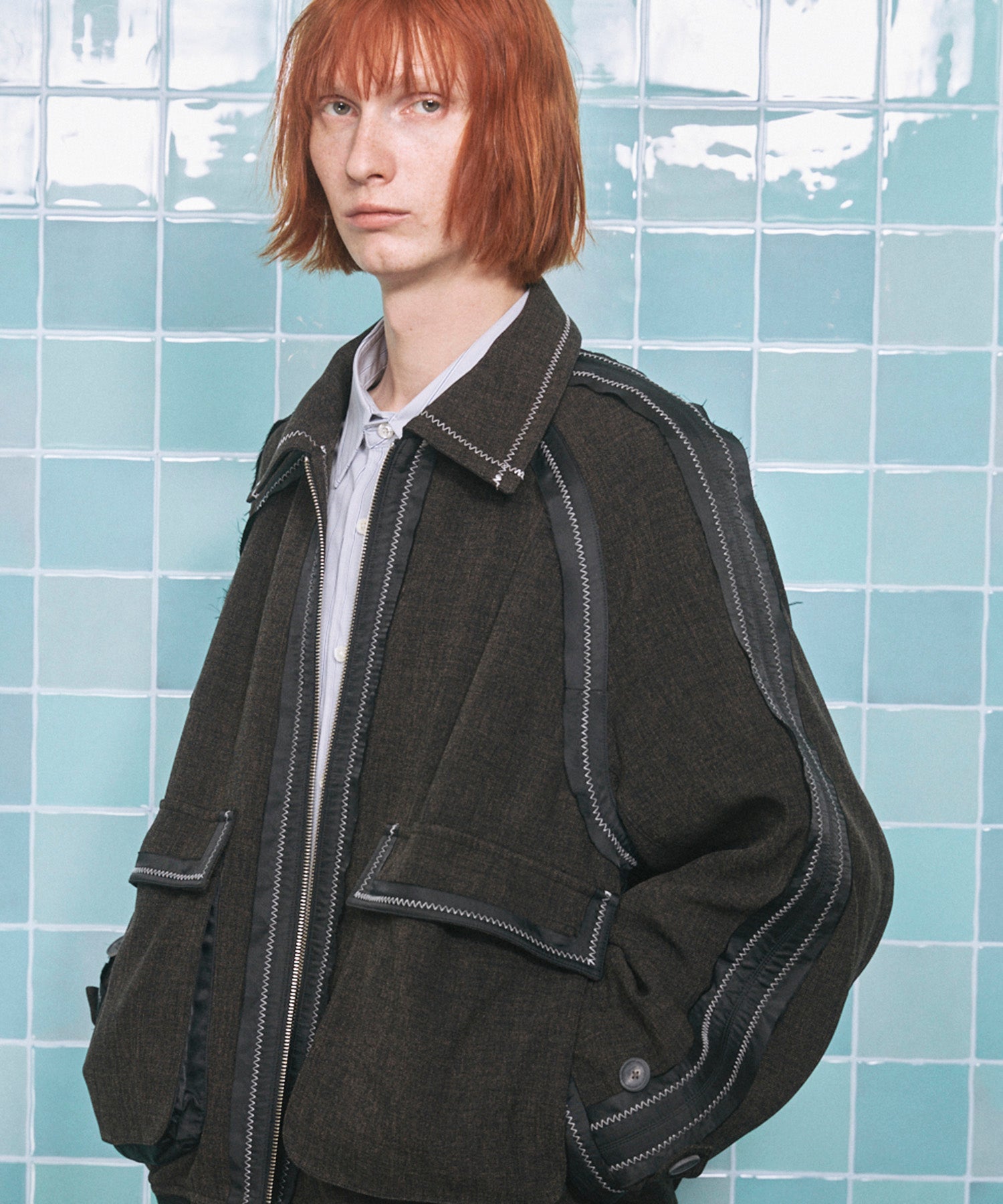 4 색 샹 브레이 세탁 가능한 양모 피크 라펠 더블 가슴 재킷