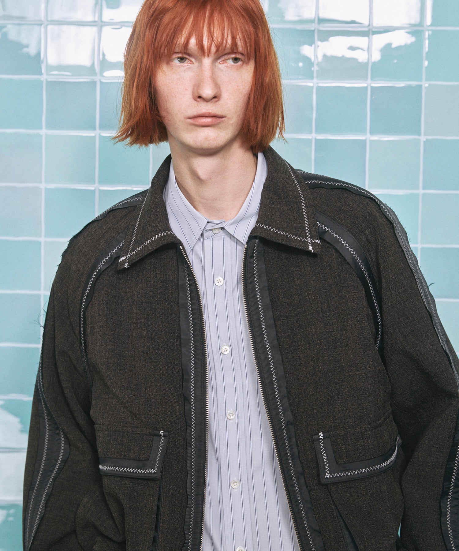 4 색 샹 브레이 세탁 가능한 양모 피크 라펠 더블 가슴 재킷