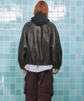 [25AW 사전 주문] 양 가죽 스탠드 칼라 블루슨