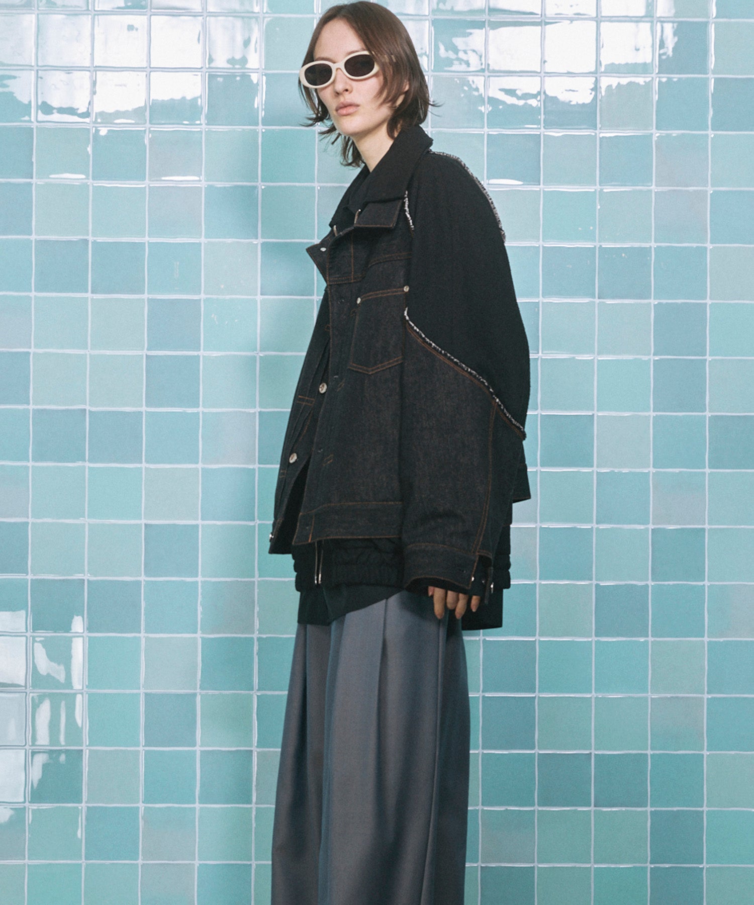 4 Colors Chambray Washable Wool Peaked Lapel Double Breasted Jacket