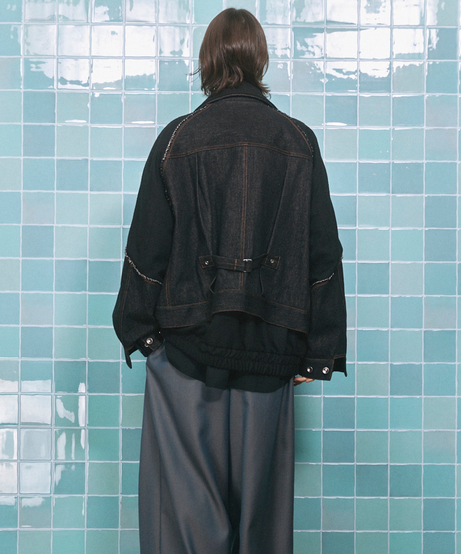 4 Colors Chambray Washable Wool Peaked Lapel Double Breasted Jacket