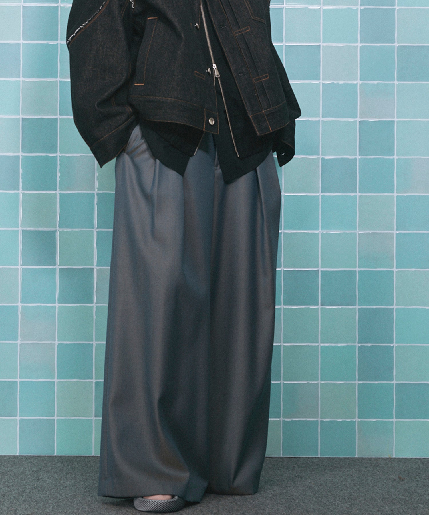4 Colors CHAMBRAY WASHABLE WOOL BAGGY WIDE PANTS