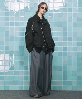 4 Colors Chambray Washable Wool Peaked Lapel Double Breasted Jacket