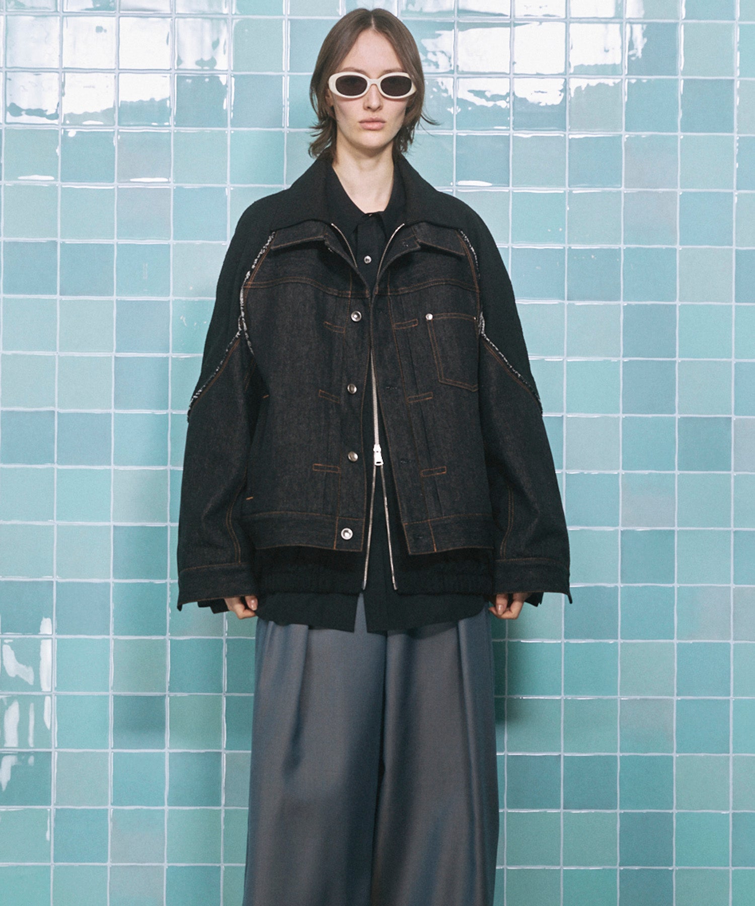 4 Colors Chambray Washable Wool Peaked Lapel Double Breasted Jacket