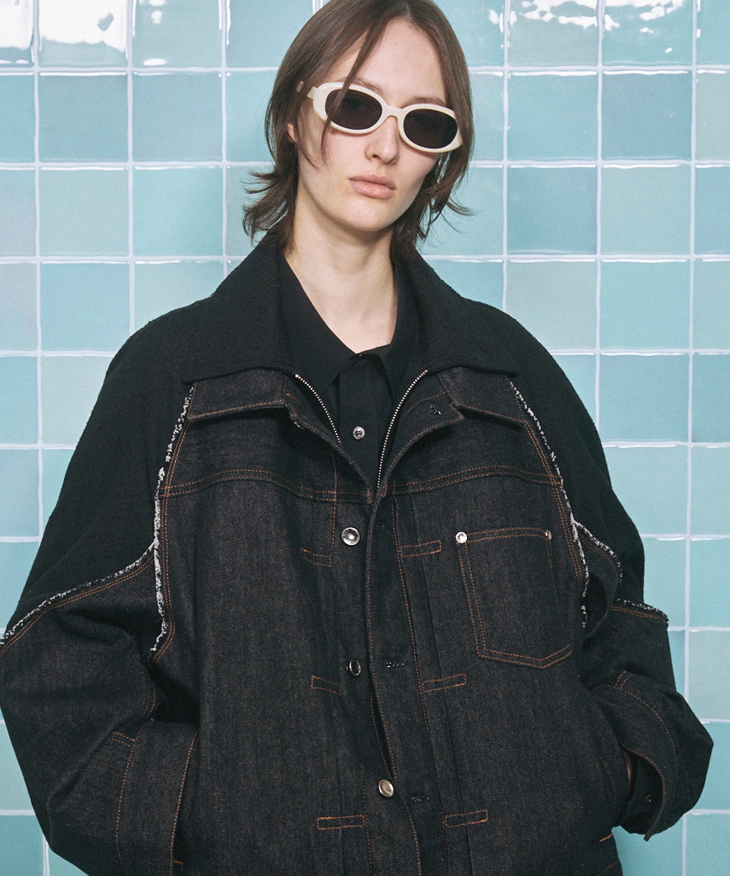 4 Colors Chambray Washable Wool Peaked Lapel Double Breasted Jacket