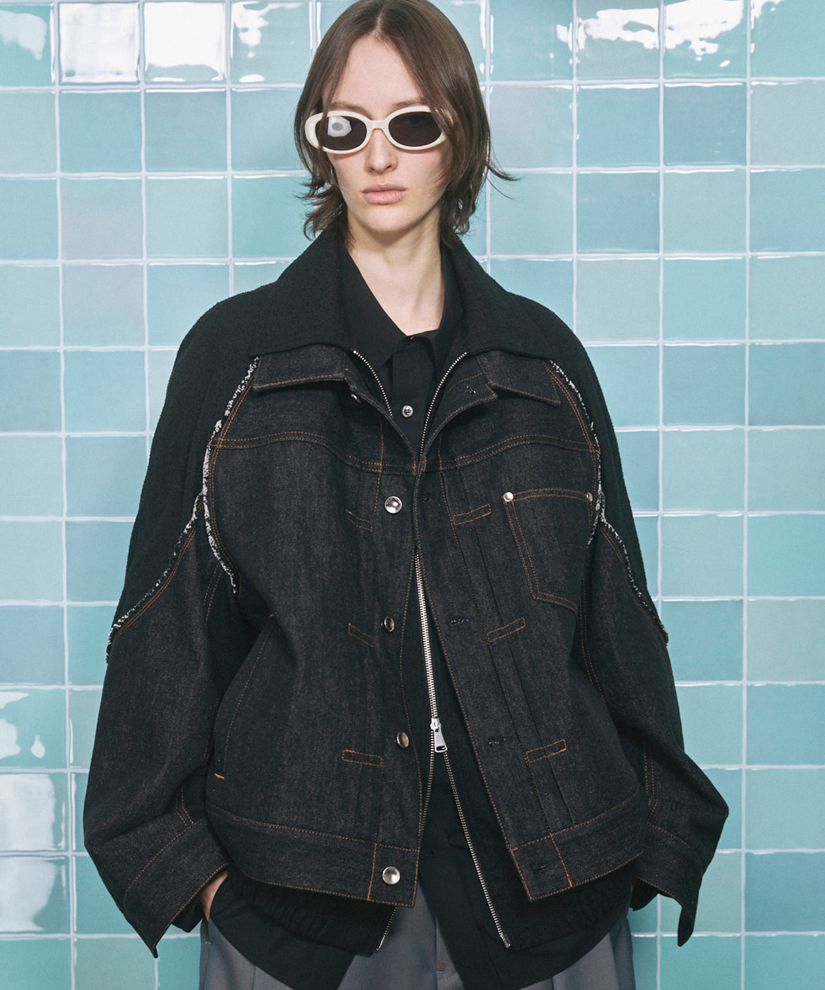 4 Colors Chambray Washable Wool Peaked Lapel Double Breasted Jacket