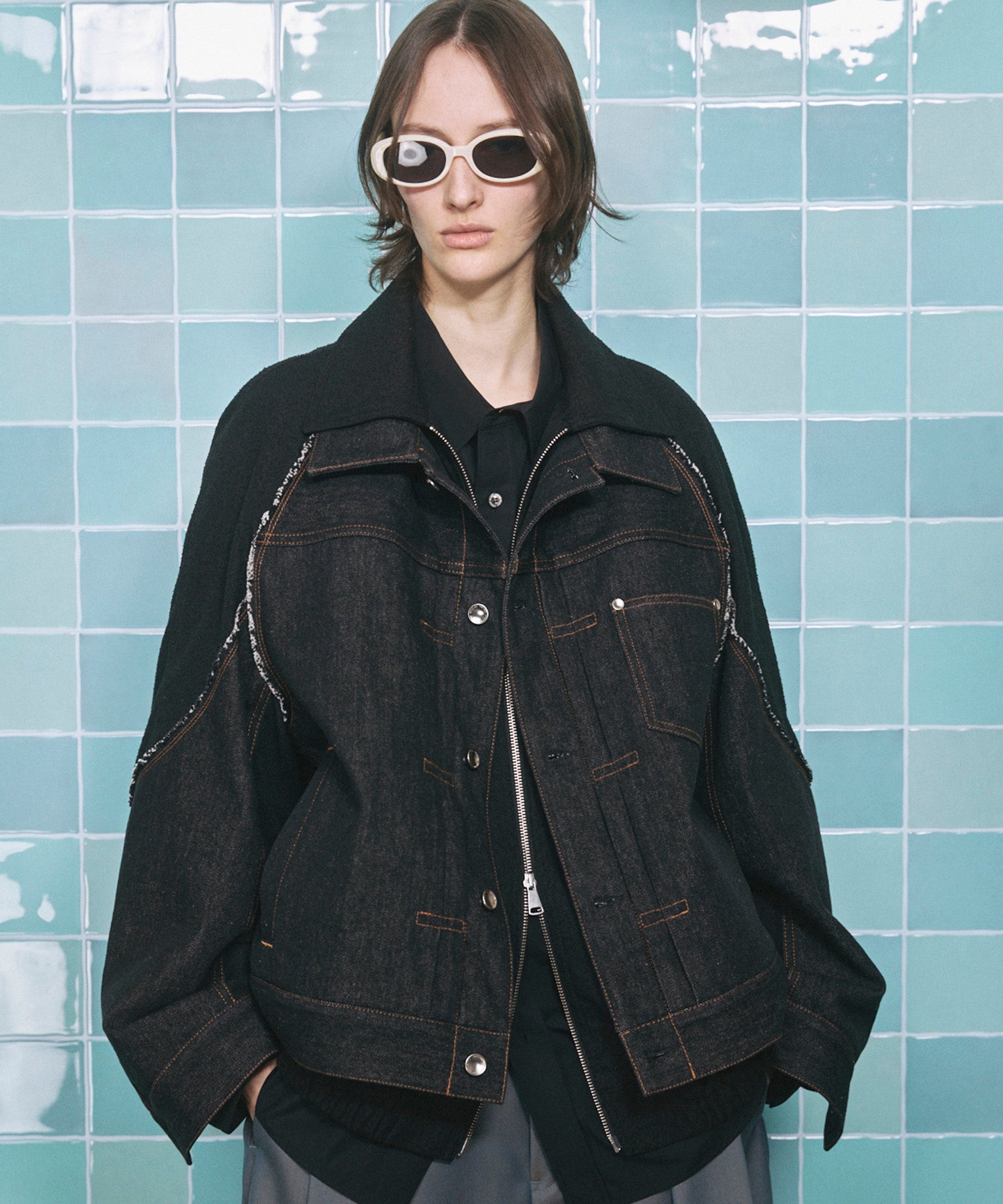 4 Colors Chambray Washable Wool Peaked Lapel Double Breasted Jacket