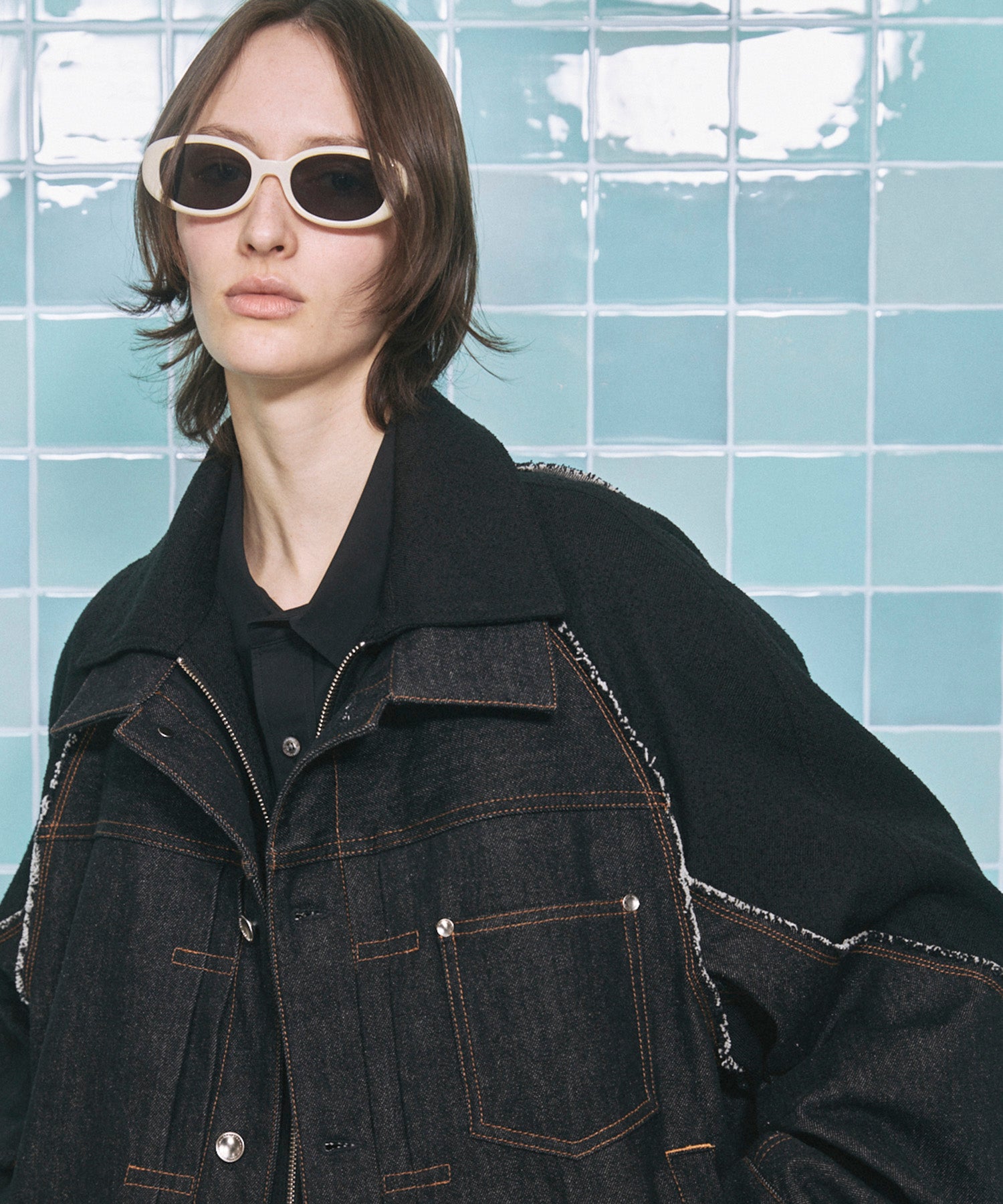 4 Colors Chambray Washable Wool Peaked Lapel Double Breasted Jacket