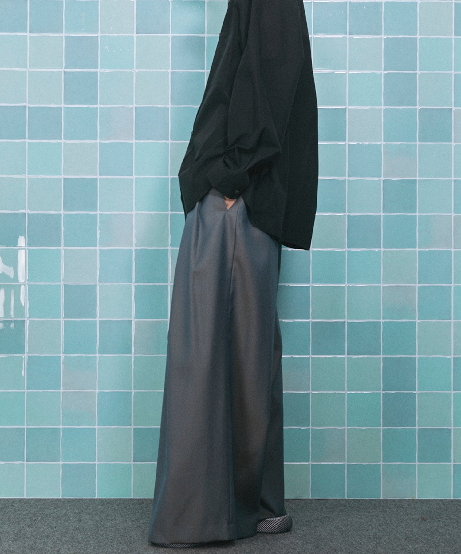 4 Colors CHAMBRAY WASHABLE WOOL BAGGY WIDE PANTS