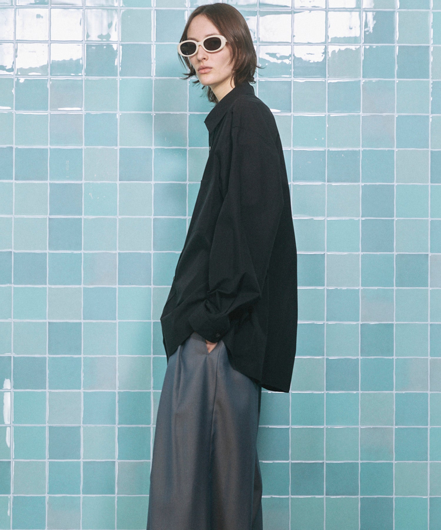 4 색 샹 브레이 세탁 가능한 양모 피크 라펠 더블 가슴 재킷