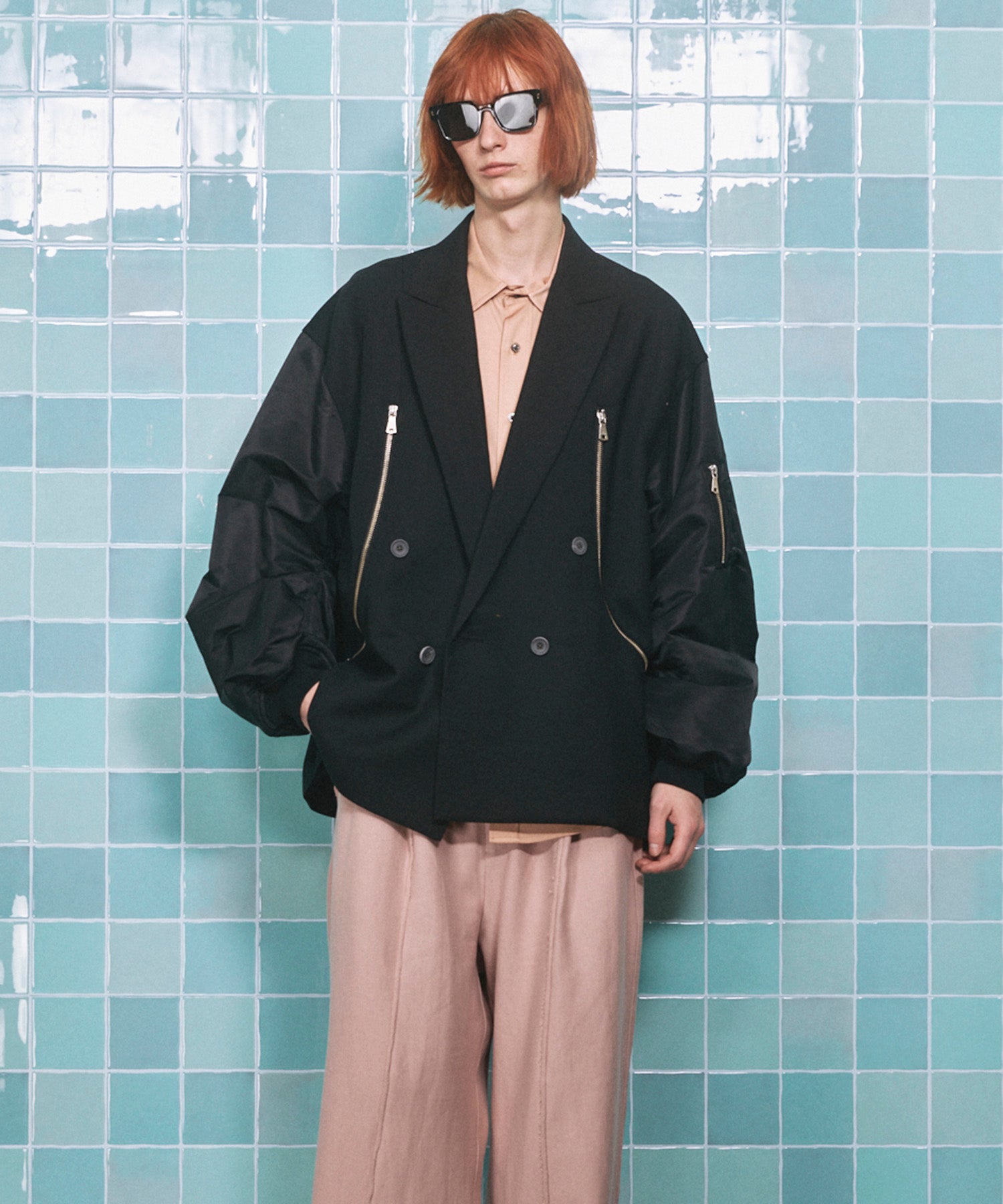 4 색 샹 브레이 세탁 가능한 양모 피크 라펠 더블 가슴 재킷