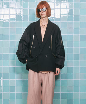 4 색 샹 브레이 세탁 가능한 양모 피크 라펠 더블 가슴 재킷