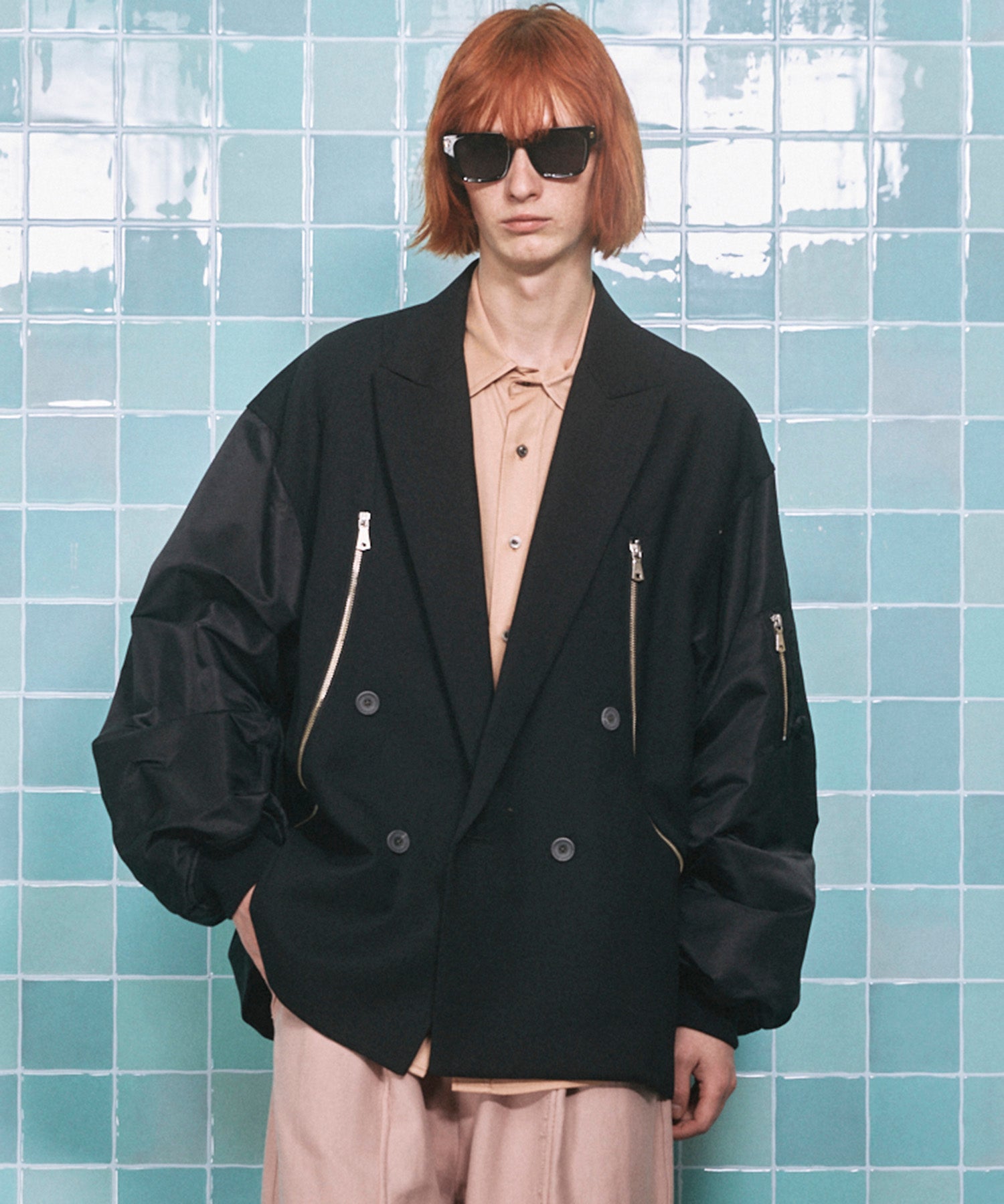 4 색 샹 브레이 세탁 가능한 양모 피크 라펠 더블 가슴 재킷