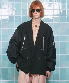 4 색 샹 브레이 세탁 가능한 양모 피크 라펠 더블 가슴 재킷