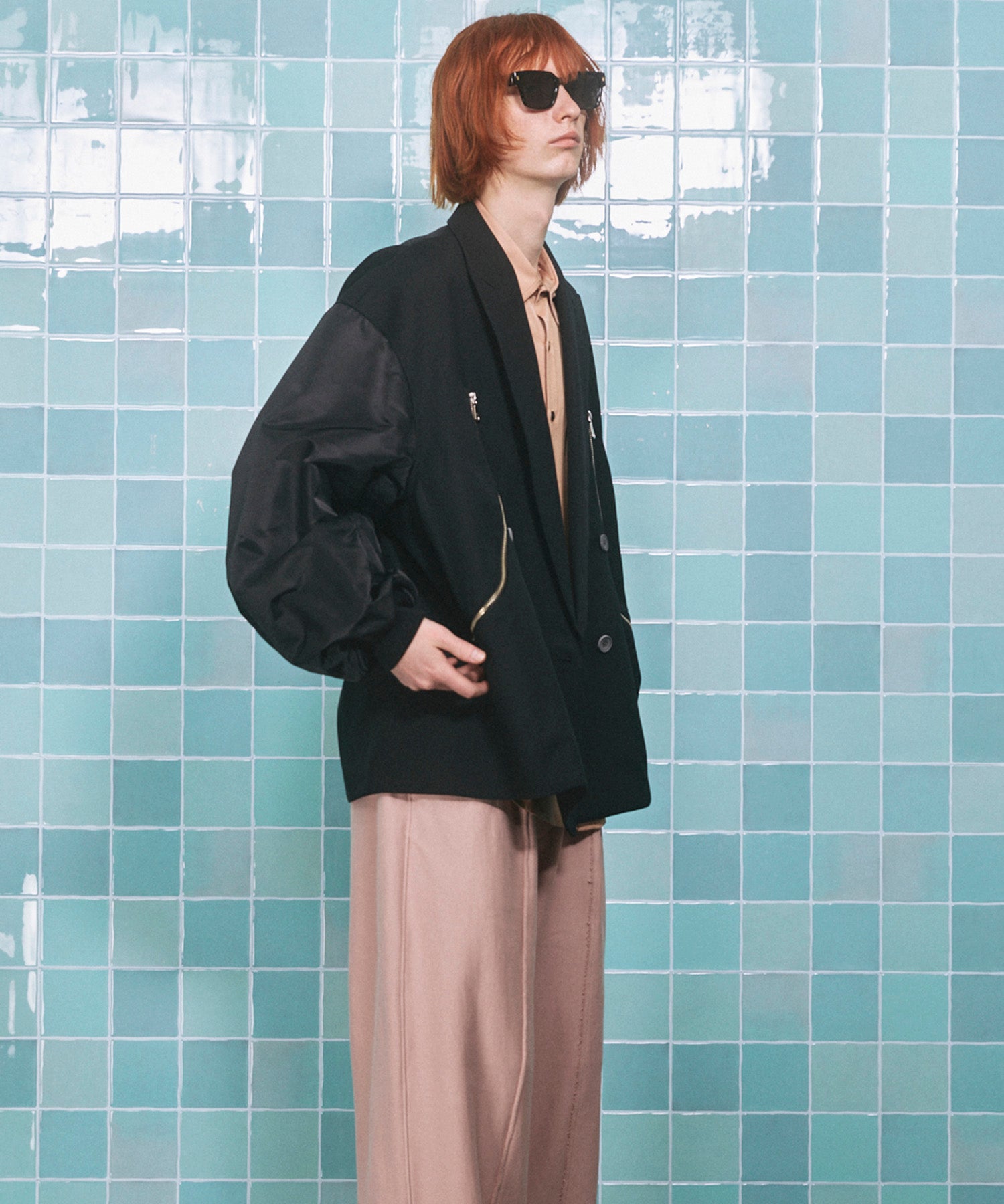 4 색 샹 브레이 세탁 가능한 양모 피크 라펠 더블 가슴 재킷