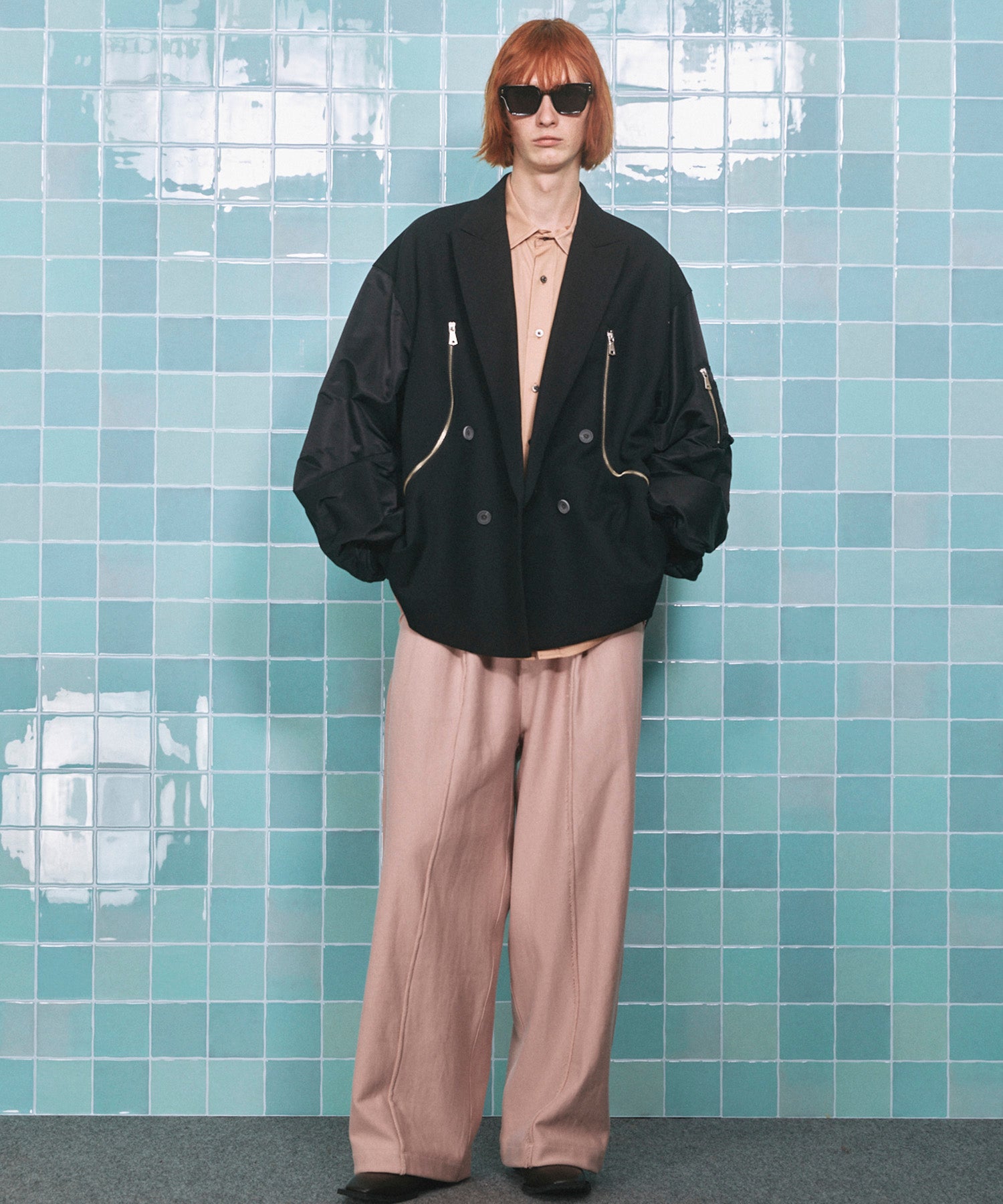 4 색 샹 브레이 세탁 가능한 양모 피크 라펠 더블 가슴 재킷