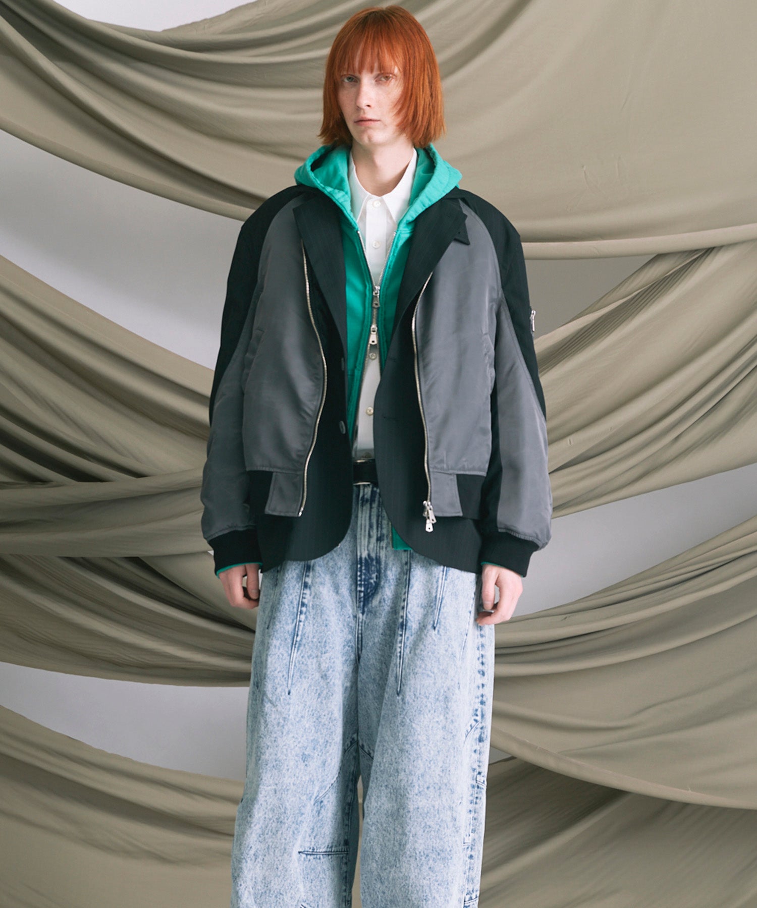 4 Colors Chambray Washable Wool Peaked Lapel Double Breasted Jacket