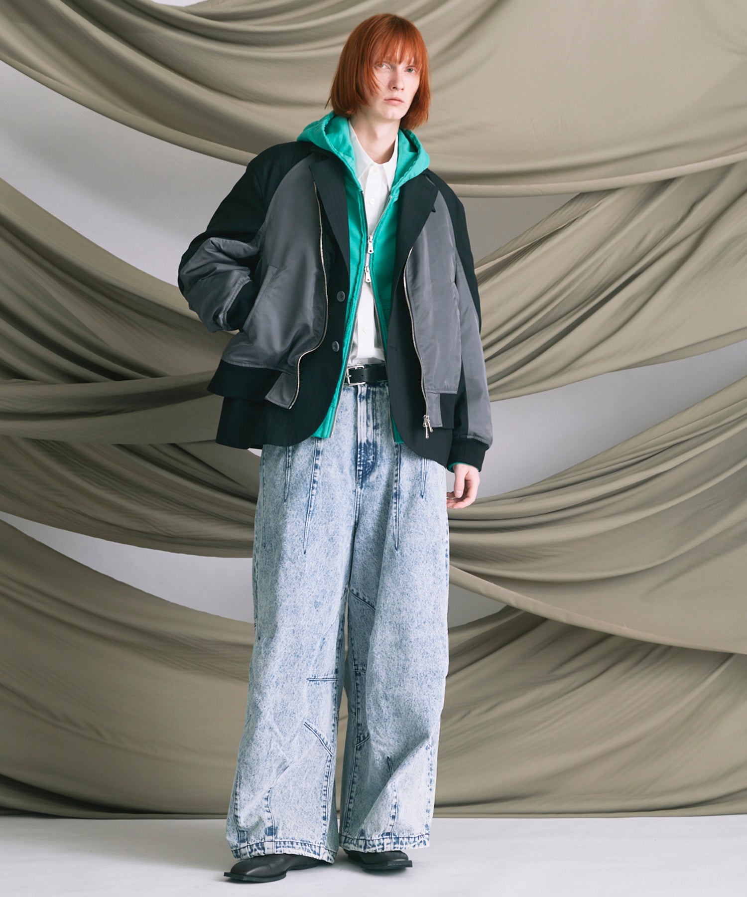 4 Colors Chambray Washable Wool Peaked Lapel Double Breasted Jacket