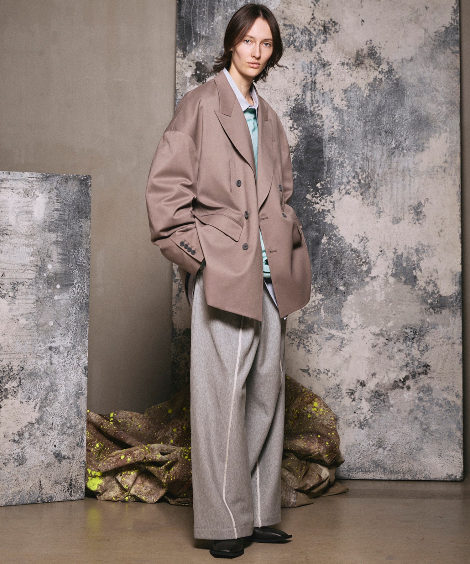 Wool Mix Smooth Prime-Over Peaked Lapel Double Tailored Jacket