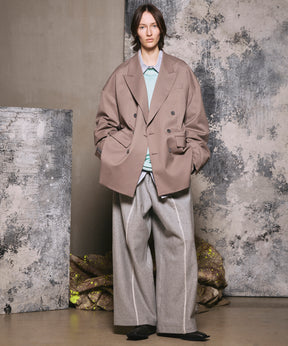 4 색 샹 브레이 세탁 가능한 양모 피크 라펠 더블 가슴 재킷