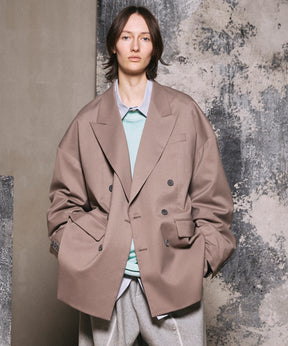 Wool Mix Smooth Prime-Over Peaked Lapel Double Tailored Jacket