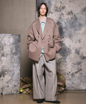 4 색 샹 브레이 세탁 가능한 양모 피크 라펠 더블 가슴 재킷