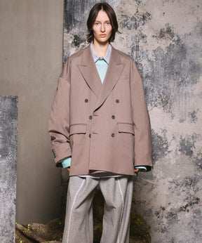 Wool Mix Smooth Prime-Over Peaked Lapel Double Tailored Jacket