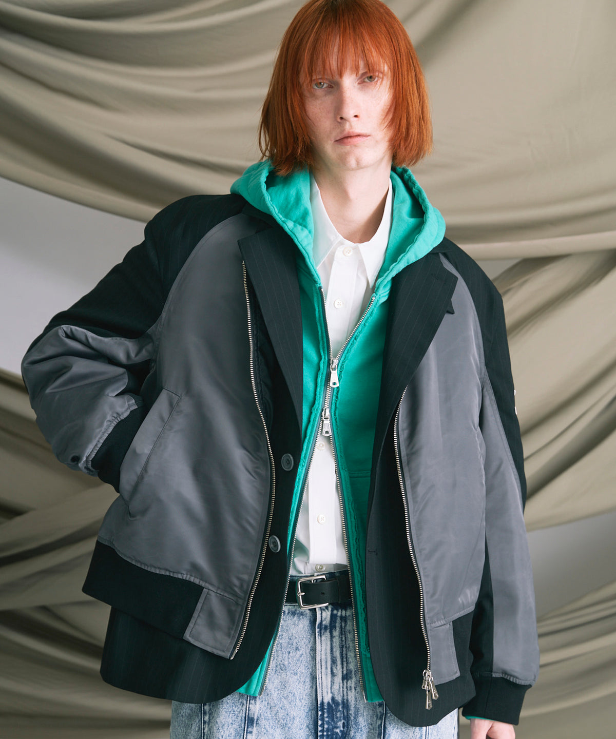 4 Colors Chambray Washable Wool Peaked Lapel Double Breasted Jacket