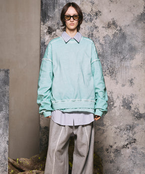 重量重量汗水绣花损伤超染色船员脖子套头衫