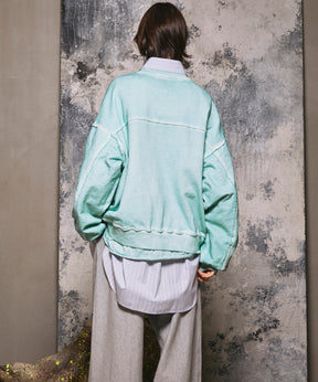 重量重量汗水绣花损伤超染色船员脖子套头衫