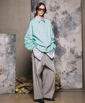 重量重量汗水绣花损伤超染色船员脖子套头衫