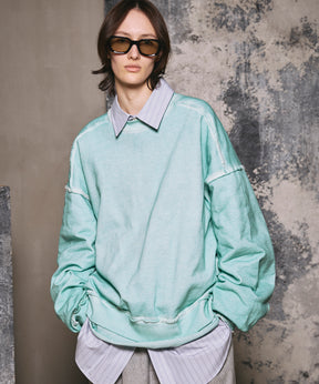 重量重量汗水绣花损伤超染色船员脖子套头衫