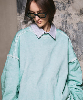 重量重量汗水绣花损伤超染色船员脖子套头衫