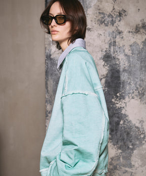 重量重量汗水绣花损伤超染色船员脖子套头衫